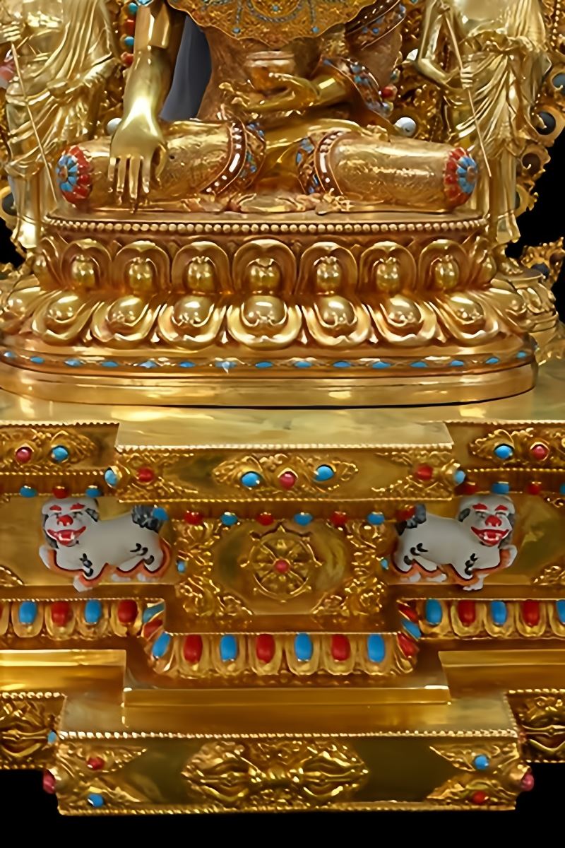 Hand-carved Tibetan Buddhist Jowo Buddha brass sculpture with gilded details, perfect for spiritual practice, shrine, or cultural collection.