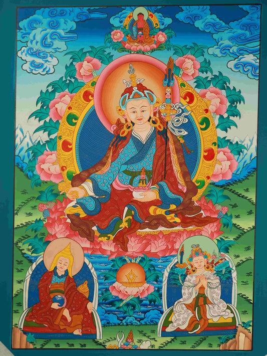 Hand-painted Padmasambhava Thangka on canvas, Tibetan Buddhist art, sacred Buddha artwork