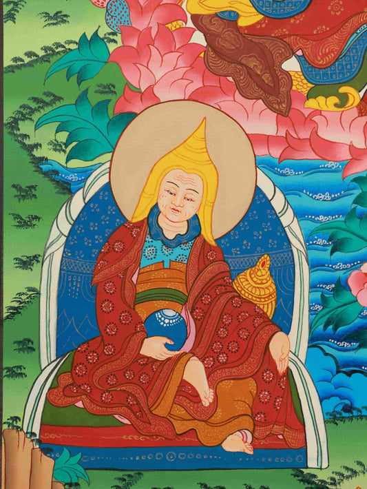 Tibetan Buddhist Padmasambhava Thangka, handcrafted with mineral pigments, Buddha art