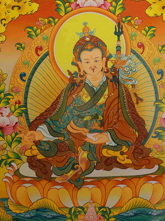 Traditional Tibetan Thangka of Guru Rinpoche - Hand Painted Spiritual Blessings