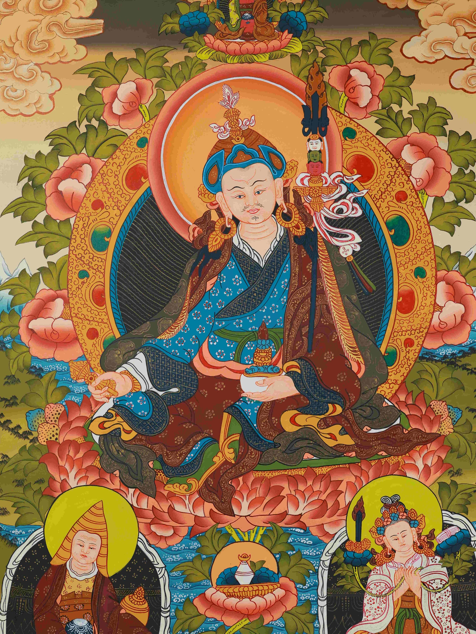Tibetan Thangka of Padmasambhava with Mineral Pigments - Handmade Masterpiece