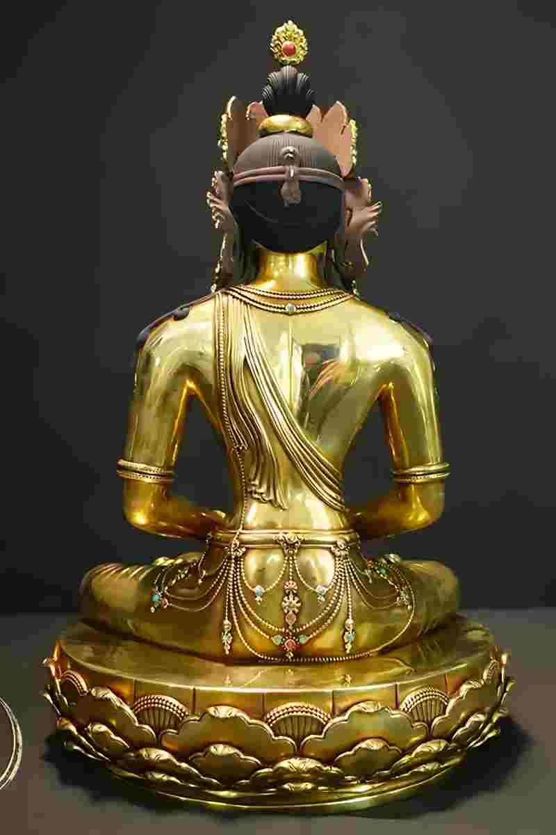 Tibetan Buddhist brass handcrafted Medicine Buddha decor statue, traditional Buddhist art for temples.