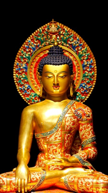 Tibetan Buddhist Statues: Hand-painted Gilded Shakyamuni Buddha Figure, Mineral Pigments Art