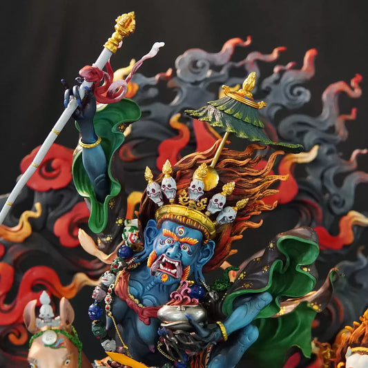 Tibetan Buddhist Palden Lhamo Statue – Hand-painted Protector Deity Buddha Sculpture, 40cm & 70cm
