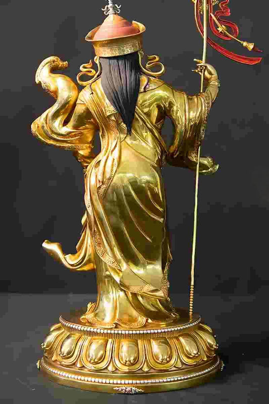Tibetan Buddhist pure copper handcrafted Lotus Born Lama statue, brass with mineral paint, detailed Tibetan Buddhist statues.