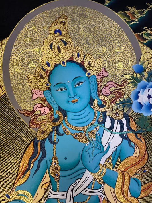 Pure Handpainted Green Tara Thangka Sacred Painting with Mineral Colors