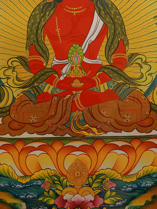 Traditional Tibetan Thangka of Red Tara - Hand Painted Magnetizing and Attraction Art