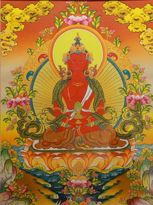 Tibetan Buddhist Red Tara Thangka Painting with Natural Mineral Pigments - Magnetizing Deity Art