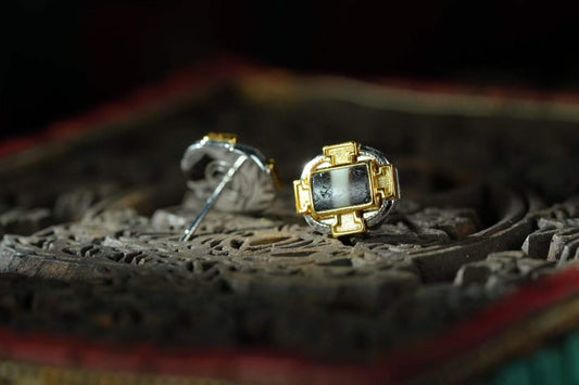 "Handcrafted S925 Silver Tibetan Mandala Earrings - Tibetan Buddhist Jewelry"