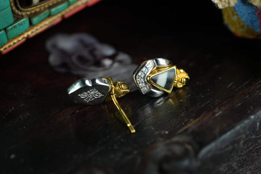 "Handmade Tibetan Buddhist Vajra Peg Earrings in S925 Silver - Spiritual Jewelry"