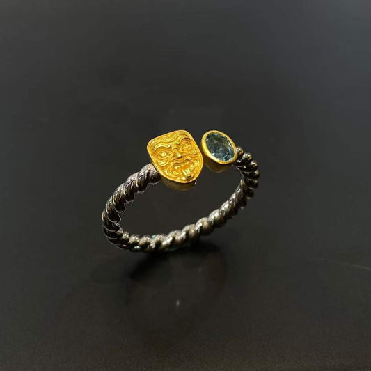 Tibetan Buddhist S925 silver Zakilham ring handcrafted with fine inlay craftsmanship