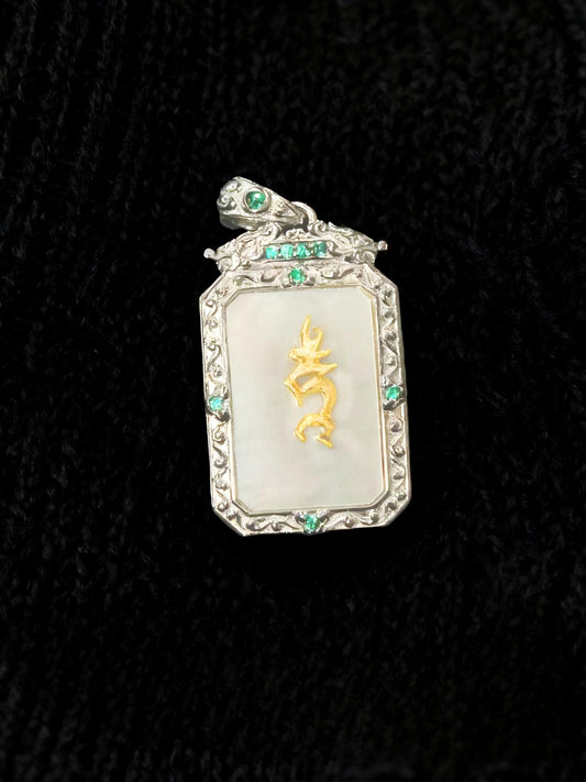 Handmade 925 silver 24K gold Green Tara seed syllable (TAM) pendant, a core piece of Tibetan Buddhist sacrificial implements culture for swift protection.
