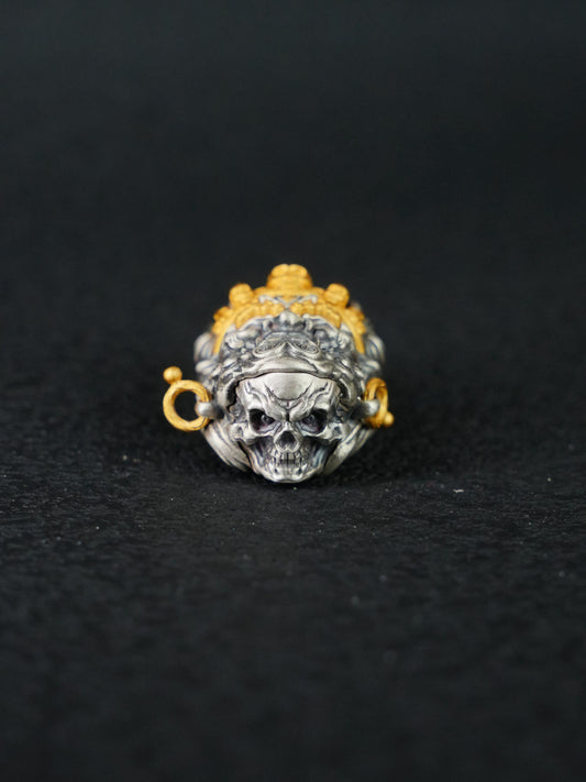 Handmade 925 silver 24K gold-plated Mahakala pendant, a powerful piece of Tibetan Buddhist sacrificial implements culture for protection and wealth.