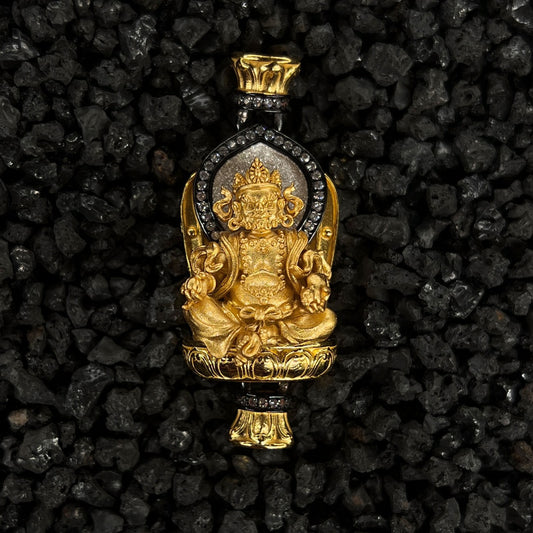 Handmade 925 sterling silver Yellow Jambhala pendant with 24K gold plating, a core piece of Tibetan Buddhist sacrificial implements culture for wealth.