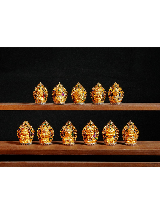 Handmade 925 sterling silver 24K gold Zodiac Guardian Buddha pendant, a core piece of Tibetan Buddhist sacrificial implements culture for protection.