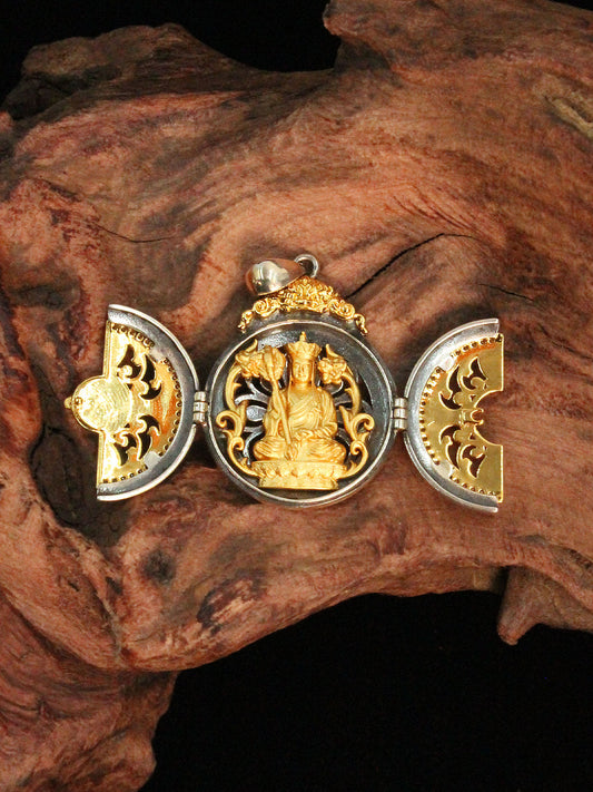 A practitioner wearing the sacred Jizo Bodhisattva amulet for karmic purification, representing the essence of Buddhist sacrificial items art.