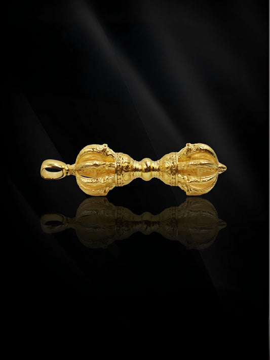 A spiritual seeker wearing the sacred 9-spoke Vajra necklace, representing the pinnacle of Buddhist sacrificial items art.