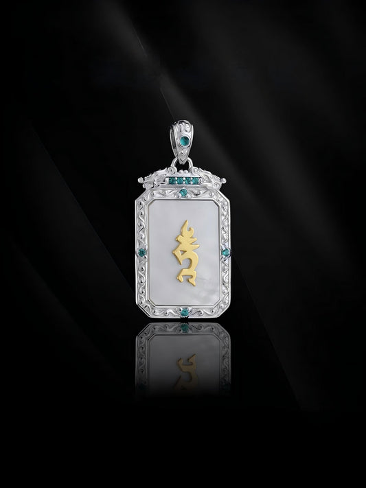 A spiritual seeker wearing the sacred Green Tara seed syllable necklace, representing the essence of Buddhist sacrificial items art.