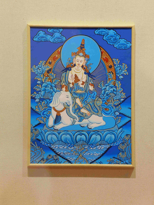 Hand-painted Tibetan Buddhist Samantabhadra Bodhisattva Thangka on canvas for meditation and spiritual practice.