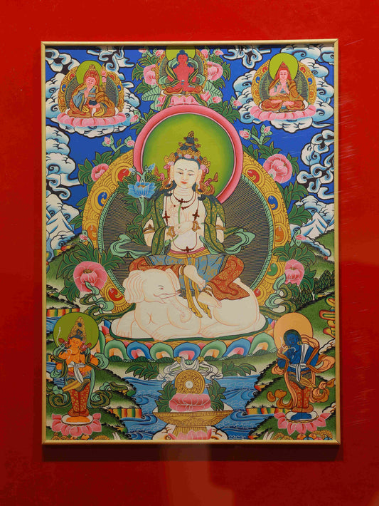 Hand-painted Tibetan Buddhist Samantabhadra Thangka on canvas for wisdom and compassion.