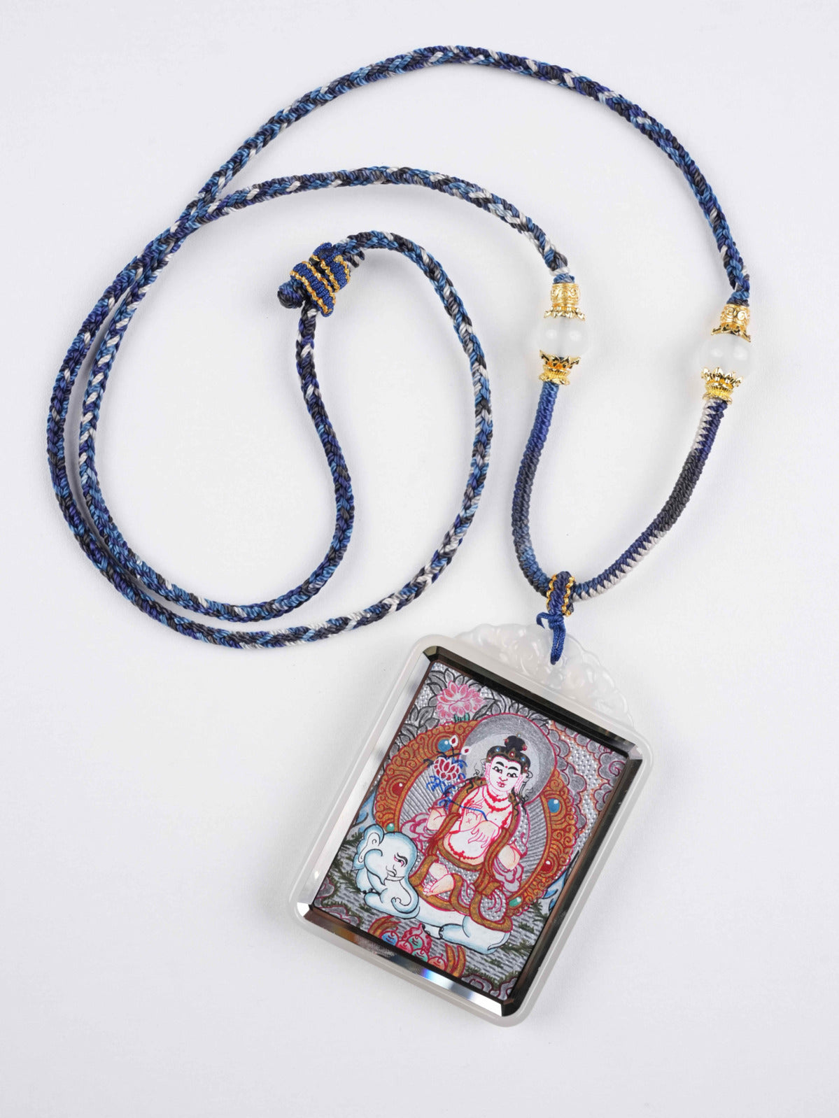 Portable Zodiac Thangka amulet with Samantabhadra Bodhisattva hand-painted using mineral pigments.