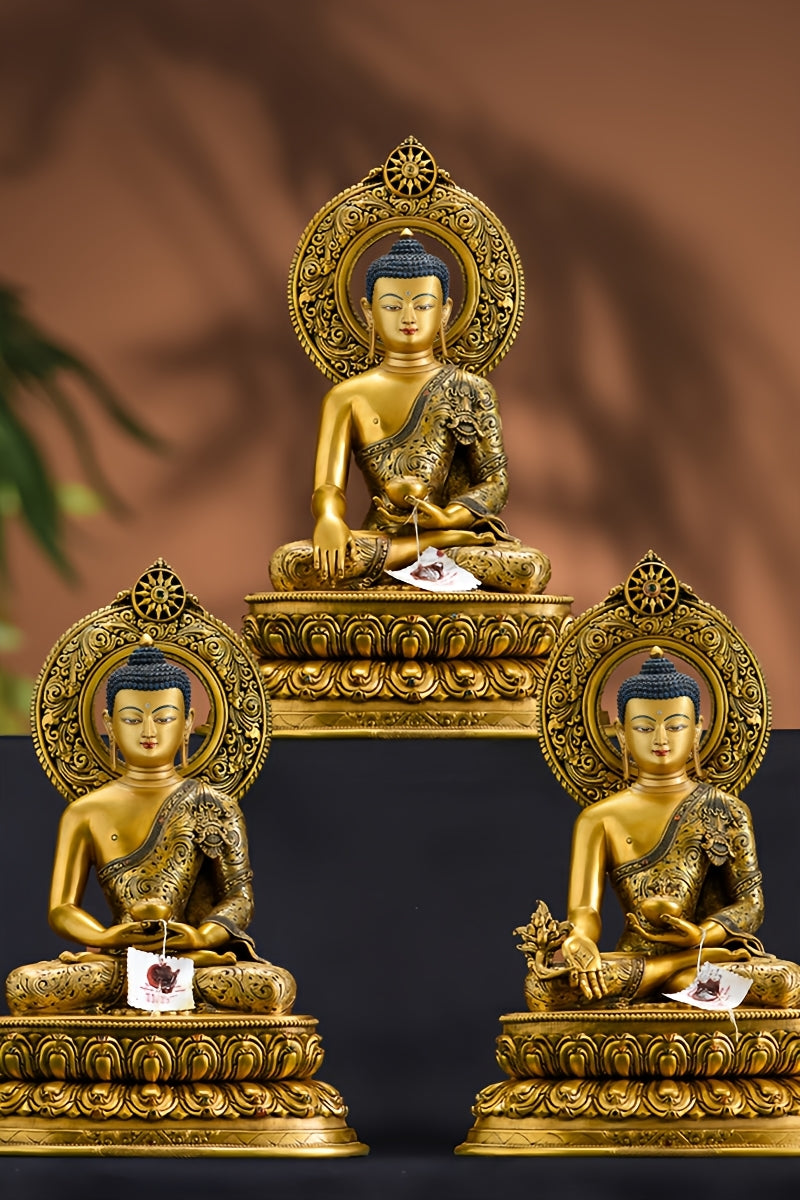 Pure handmade Tibetan Buddha sculpture of Shakyamuni, crafted in copper with fine detailing, a sacred piece of Tibetan Buddha art.