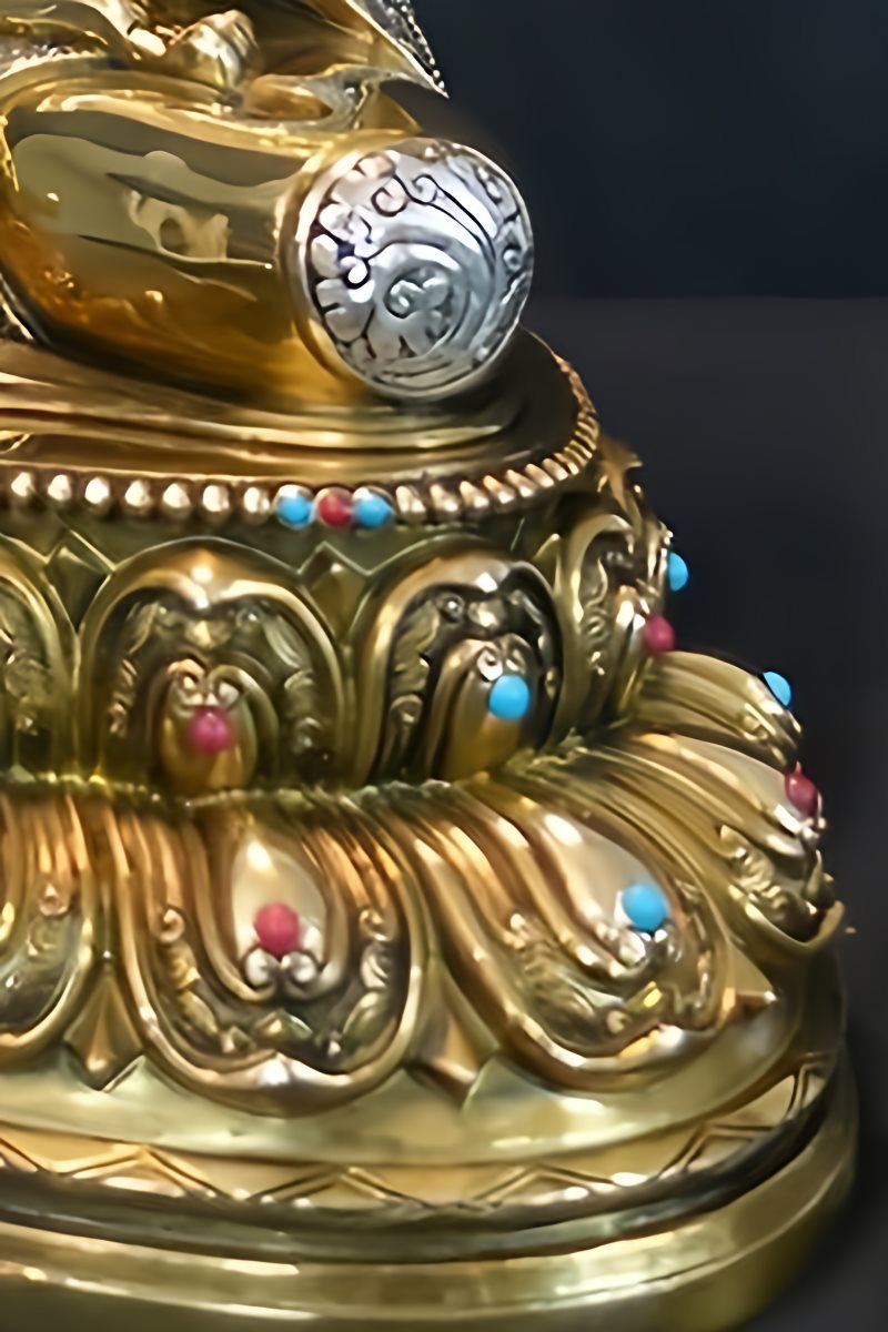 Handcrafted brass Shakyamuni Buddha statue with golden painting, Tibetan Buddhist statues, Buddha Statue Art for mindfulness and protection.