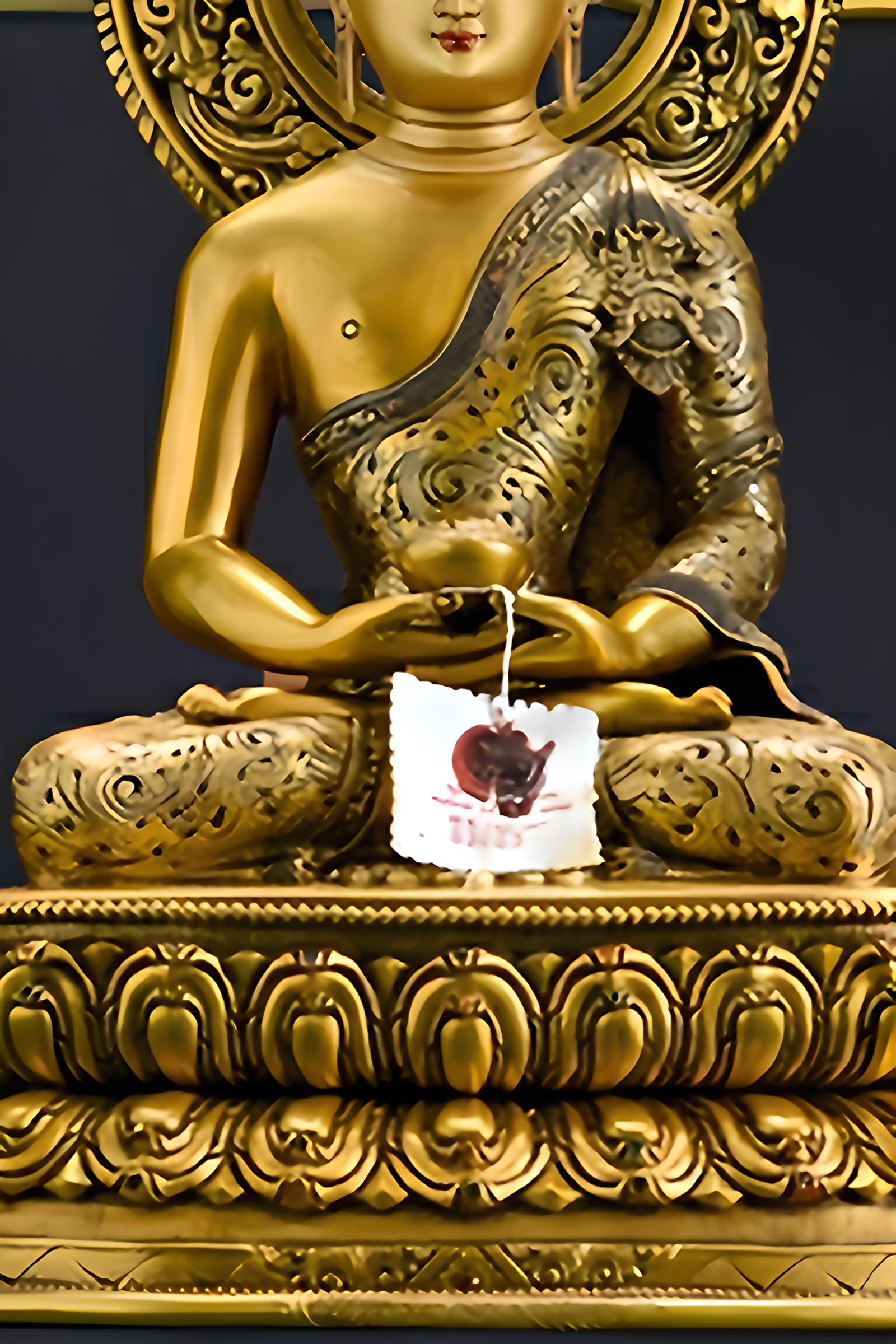 Traditional Tibetan Buddha art sculpture depicting Shakyamuni, handmade from copper with mineral pigment painting.