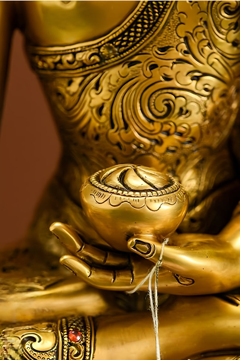Elegant Tibetan Buddha art statue of Shakyamuni, handmade and finely painted with natural mineral pigments for spiritual interiors.