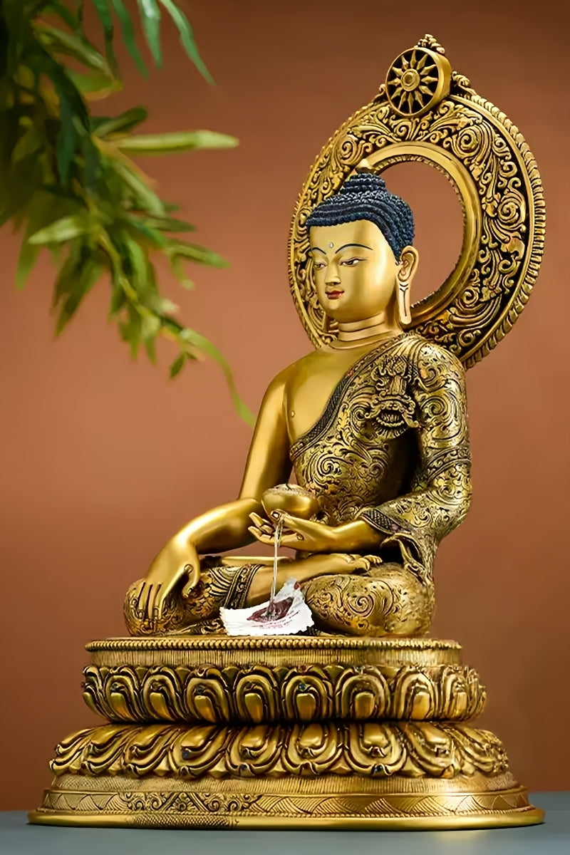 Handcrafted Tibetan Buddhist Shakyamuni Buddha statue, a copper art piece symbolizing wisdom, peace, and compassion.