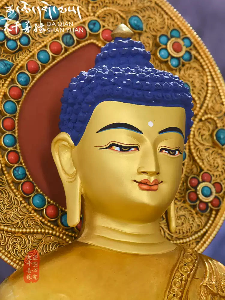 Shakyamuni and the Three Buddhas copper statue, Tibetan-Buddhist handmade art symbolizing harmony and spiritual awakening.