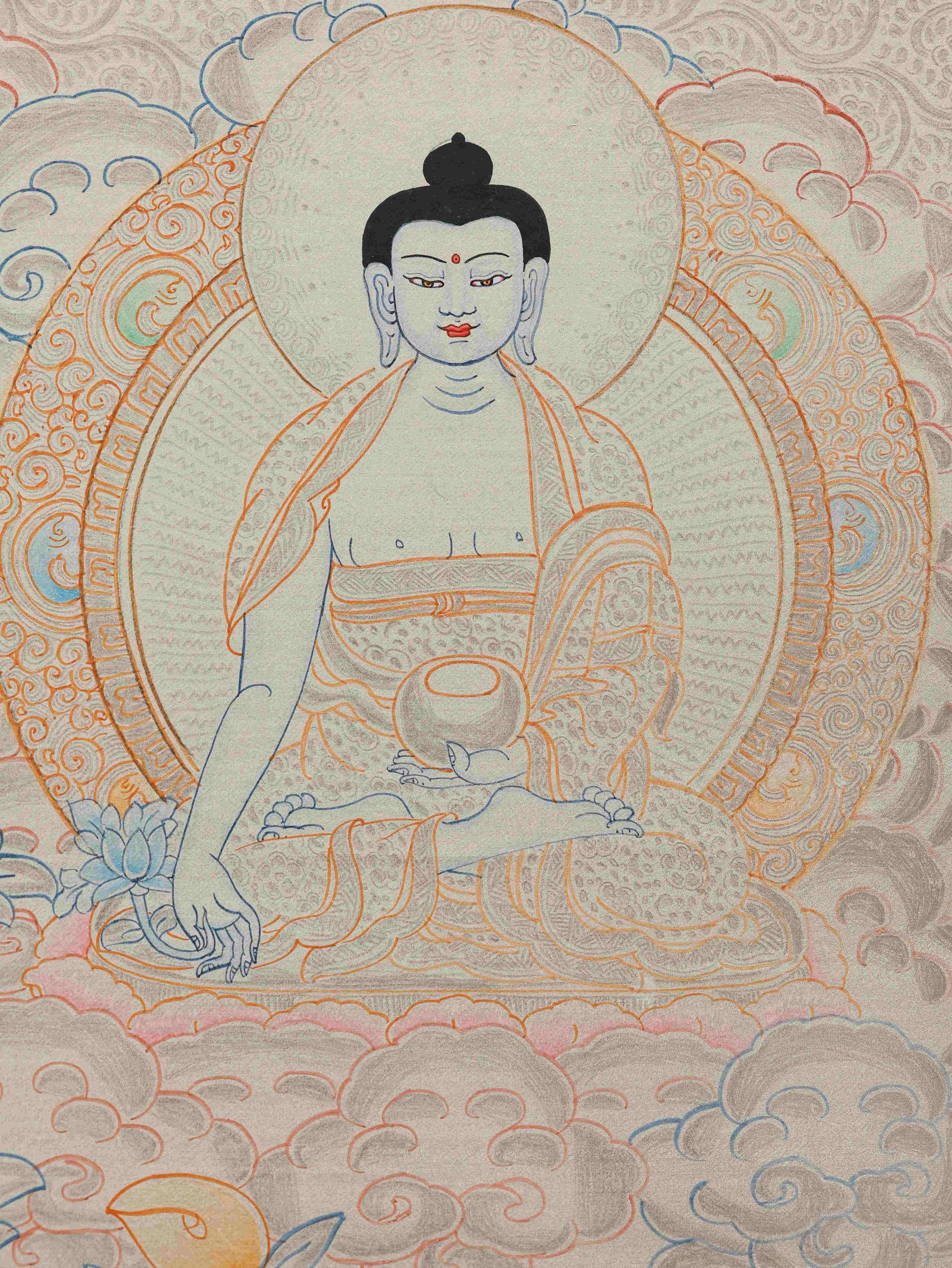 Tibetan Thangka Painting of Shakyamuni – Handmade Buddhist Canvas Art