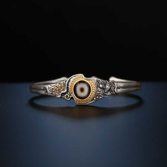 Handmade Shitala Master bracelet, 925 silver inlay with sacred Tibetan Buddhist design.
