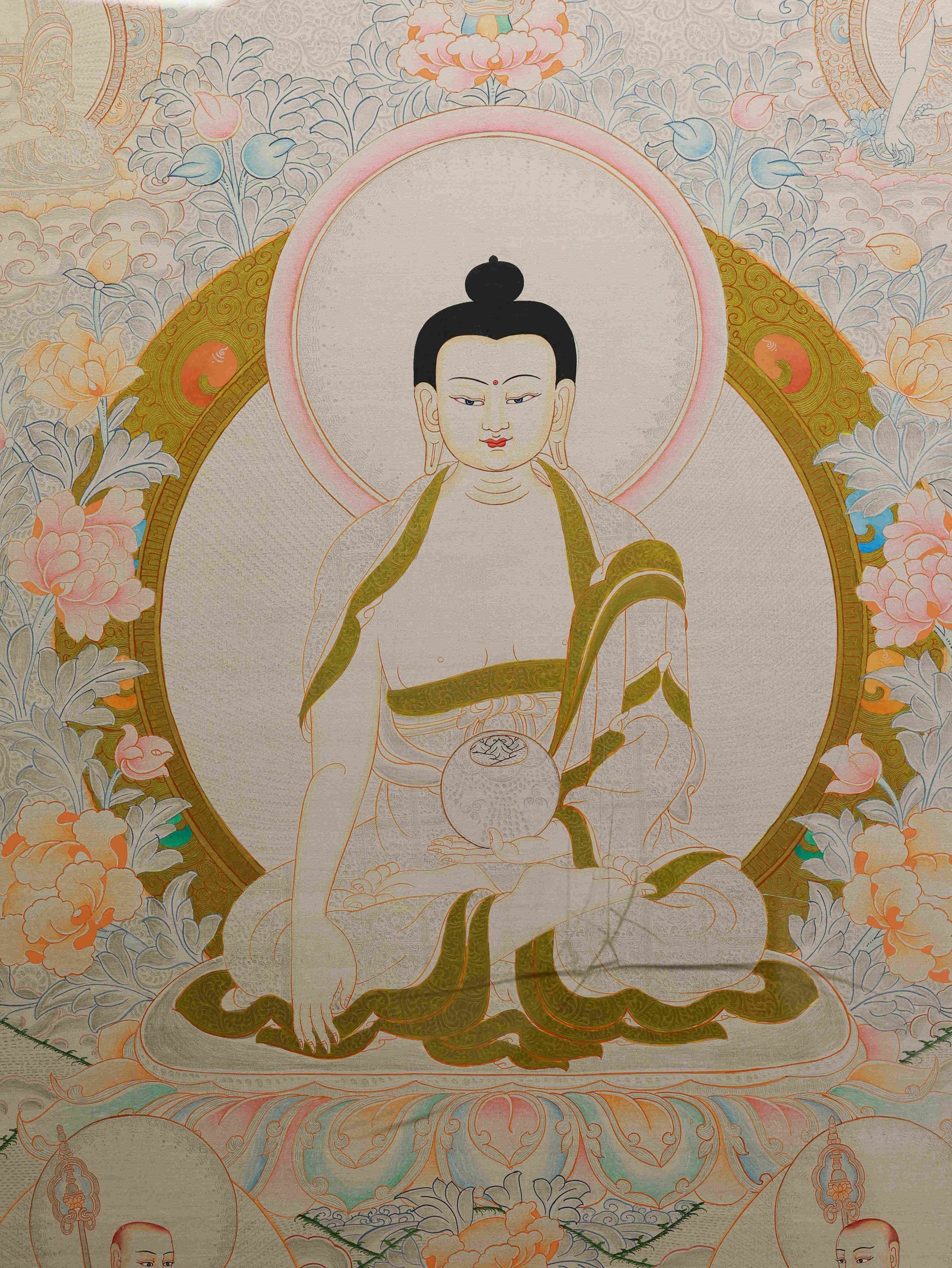 Silver Foil Shakyamuni Buddha Tibetan Thangka – Traditional Sacred Art