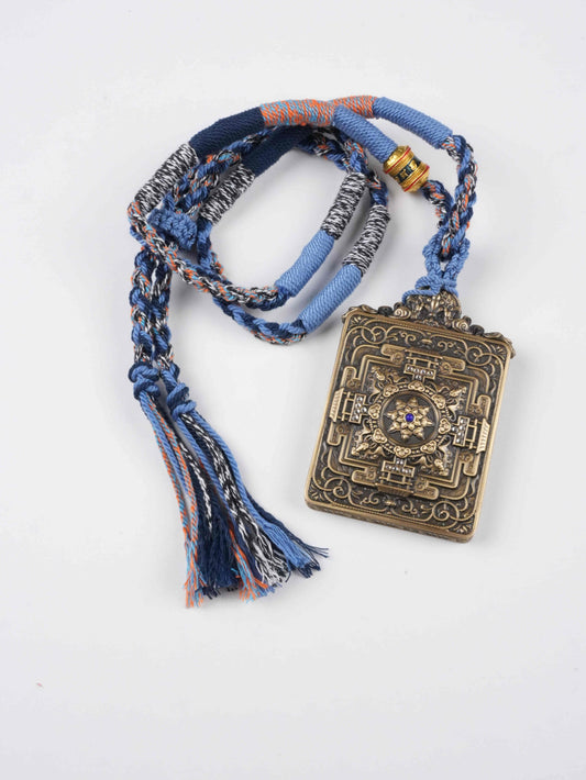 Mini Tibetan Thangka amulet of Six-Armed Mahakala crafted on sacred canvas with mineral pigments.