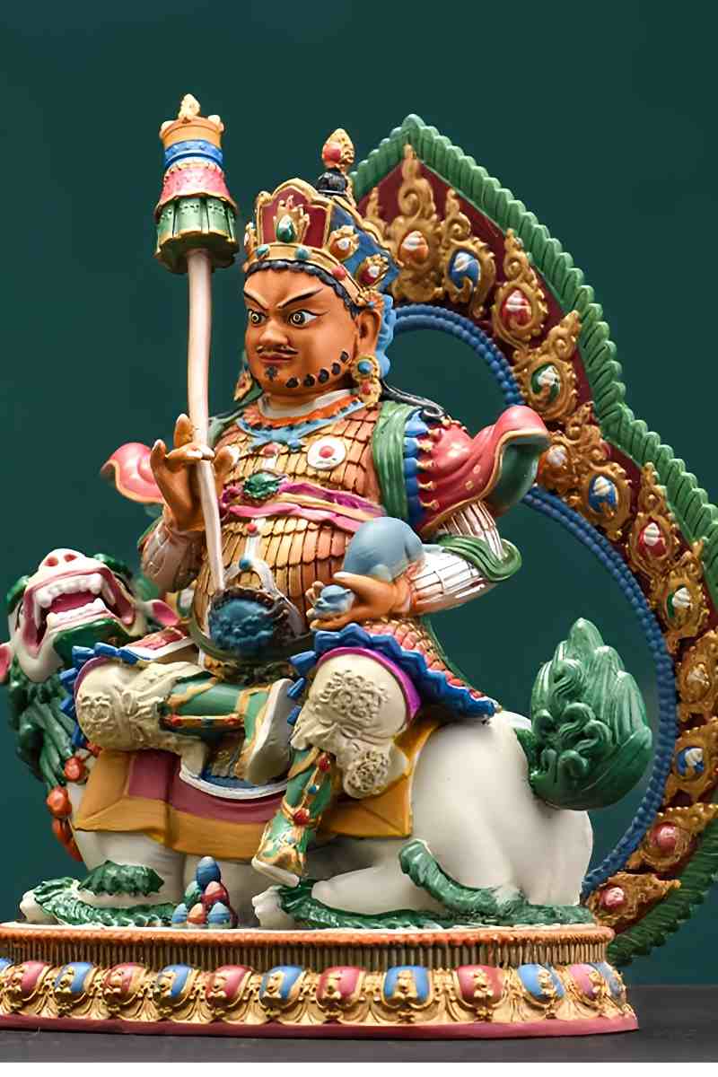 Pocket-size Tibetan-buddhist Wealth Deity statue, pure copper hand-carved and hand-painted, sacred Tibetan Buddha art.
