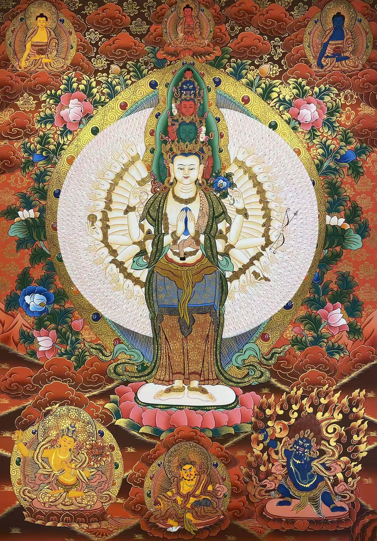 Sacred Mahayana Thangka Painting - Guan Yin Buddha | Handmade Himalayan Buddhist Art