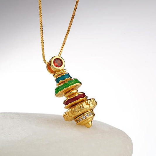 Tibetan Buddhist pendant necklace crafted with pearls and silver for peace and spiritual strength.