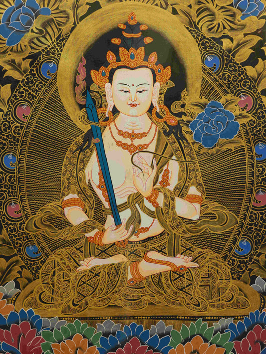 Hand-painted Tibetan Buddhist Akasagarbha Bodhisattva Thangka Painting – traditional Tibetan thangka art symbolizing infinite wisdom.