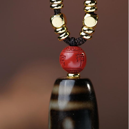 Handcrafted Tibetan Buddhist sun, moon, and stars agate pendant necklace with Thangka art inspiration, made from polished agate, copper, and cinnabar — representing harmony, wisdom, and cosmic energy.