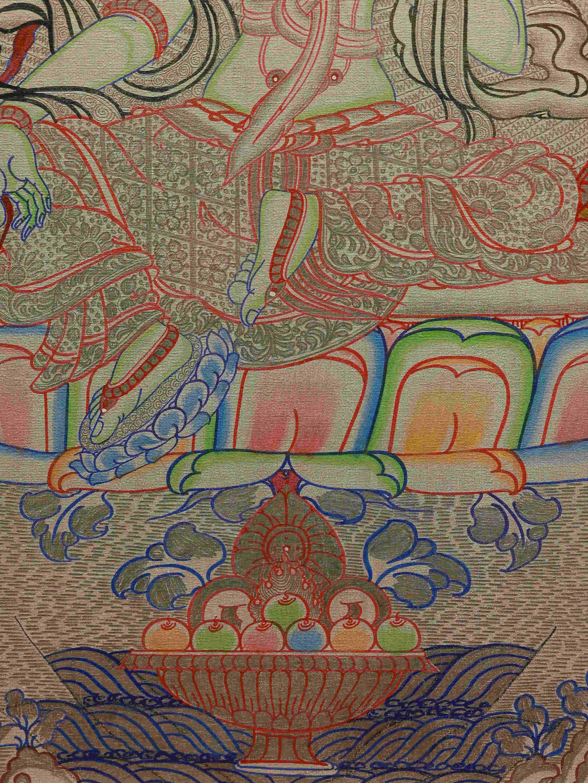 Tibetan Buddhist Thangka Painting - Green Tara in Graceful Lotus Posture
