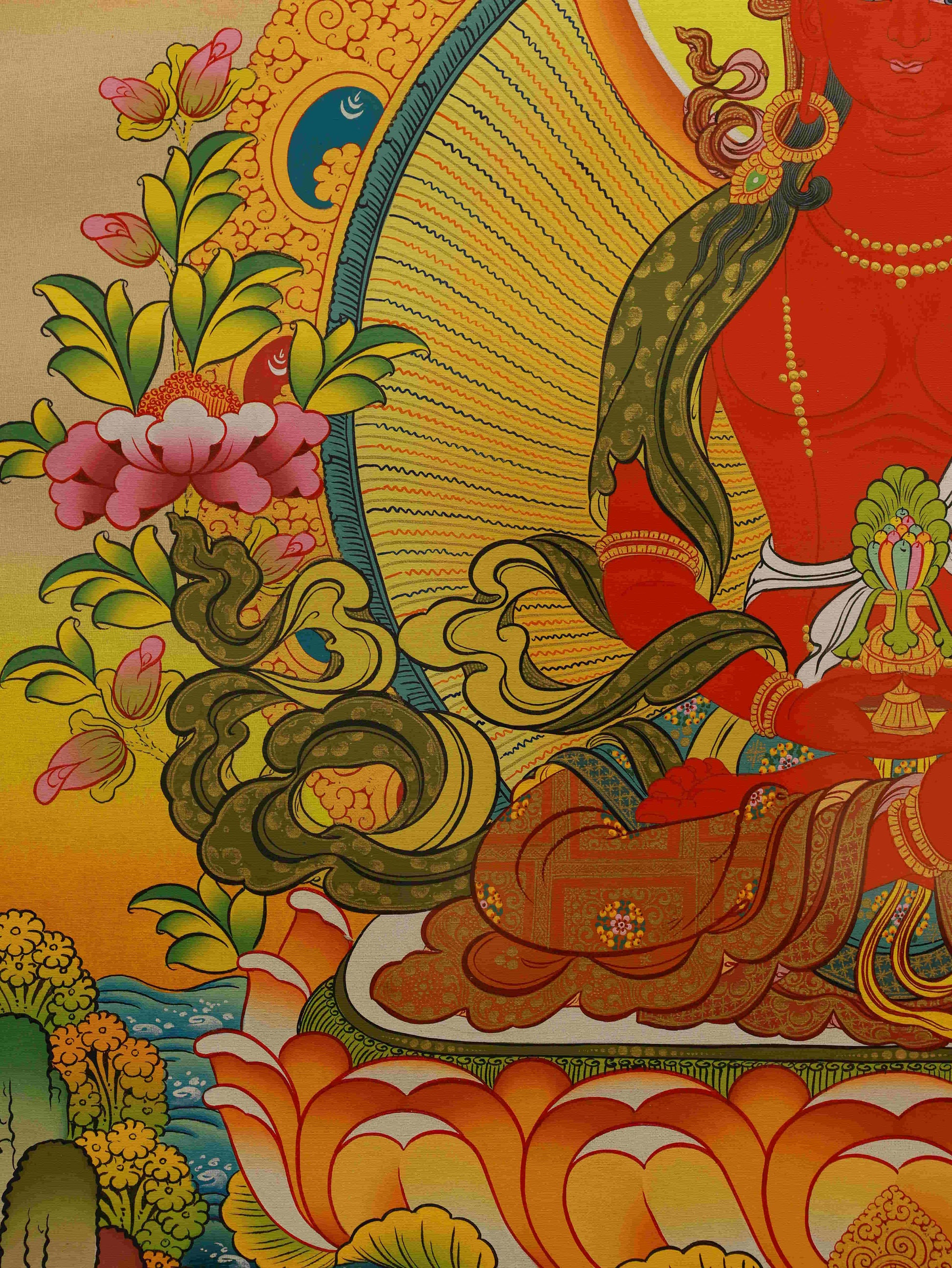 Tibetan Buddhist Thangka Painting - Red Tara in Dynamic Lotus Dance Posture