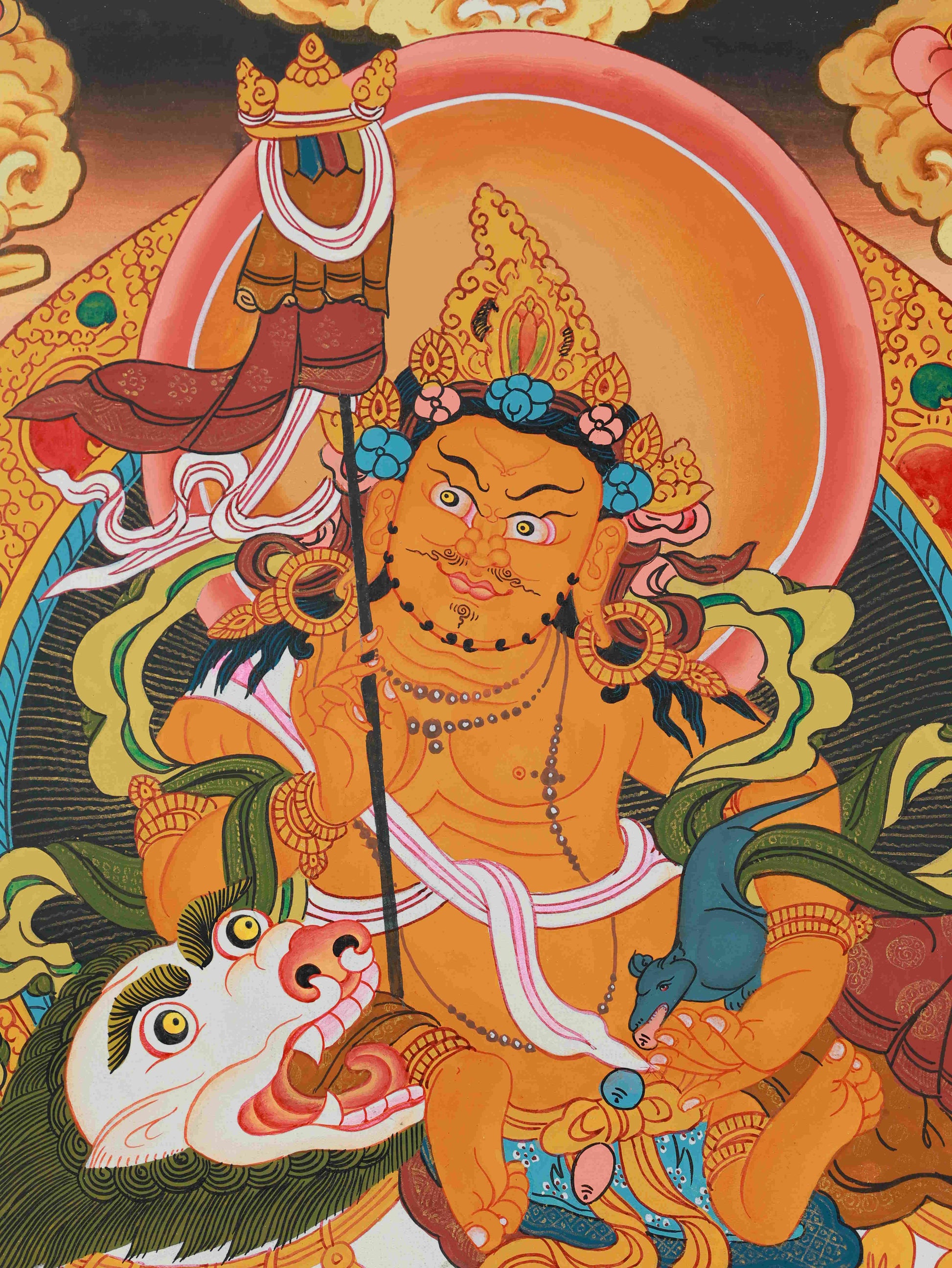 Tibetan Buddhist Wealth Deity Thangka - Yellow Jambhala Sacred Art