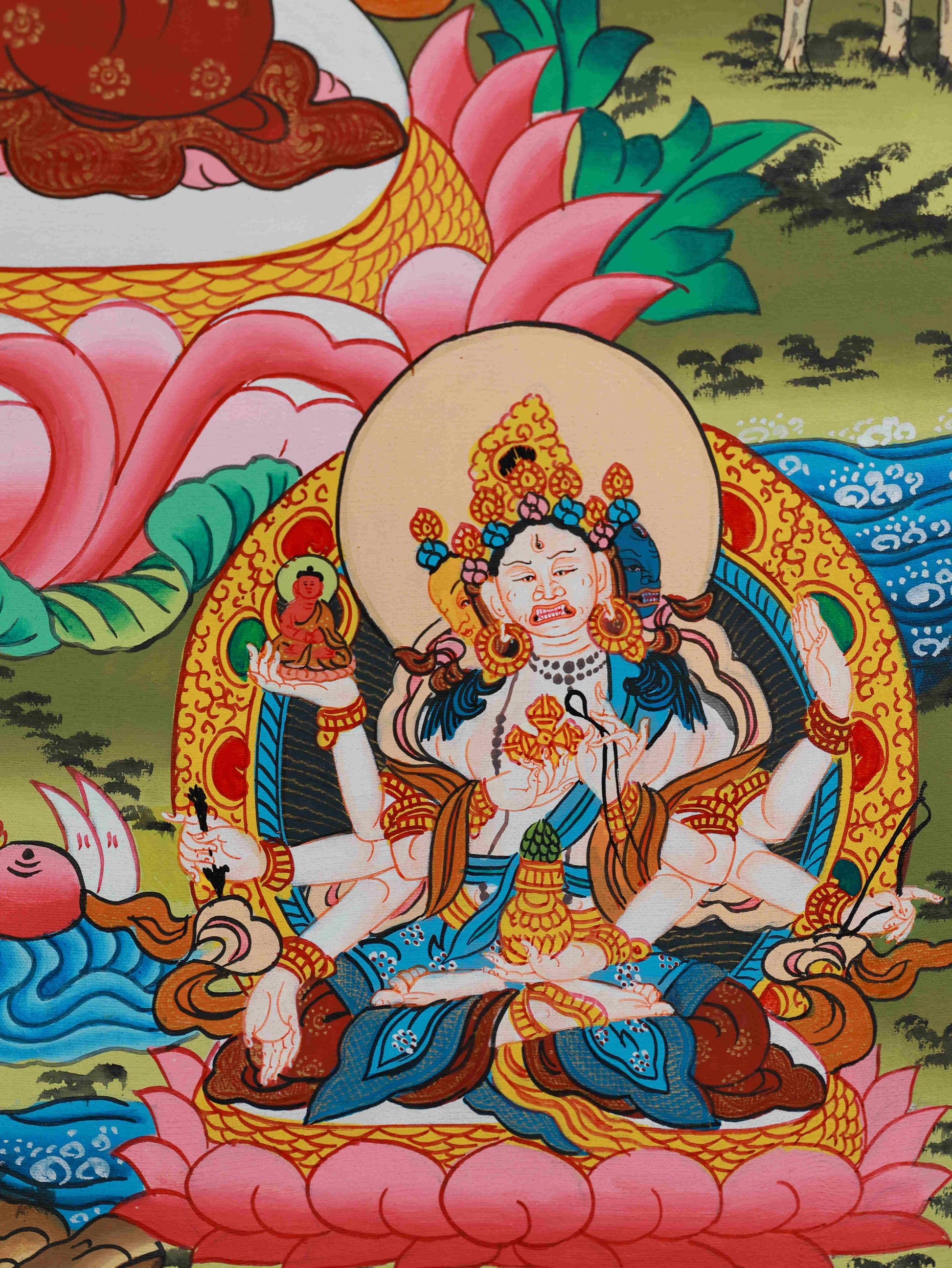 Pure Hand Painted White Tara Thangka - Tibetan Buddhist Sacred Art