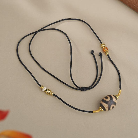 Handmade Tibetan Buddhist Three Eyes Agate Bead Pendant with Copper