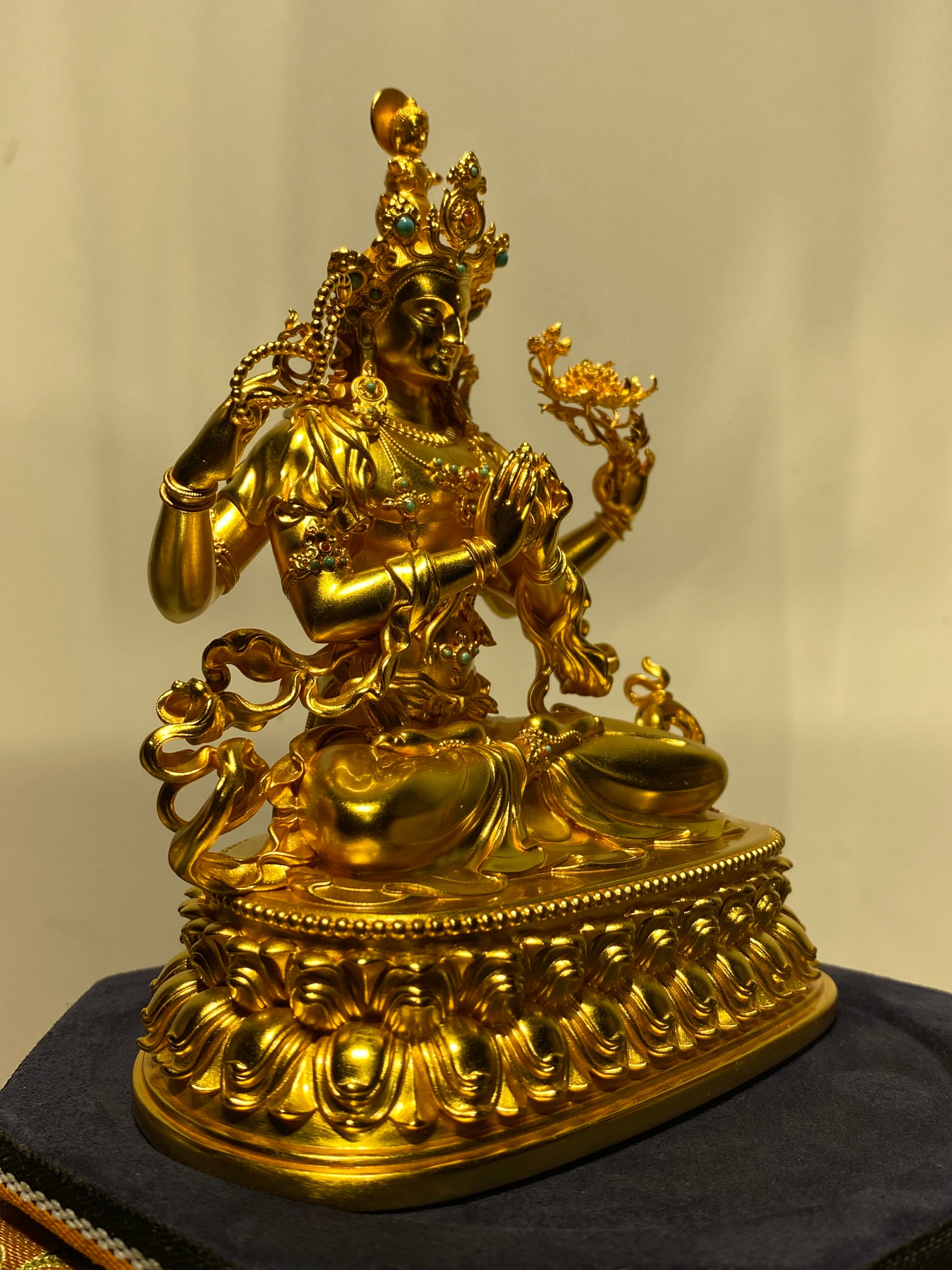 Tibetan-buddhist silver-gilded Vajrapani Bodhisattva statue, handmade with mineral colors, Tibetan Buddha art statue.