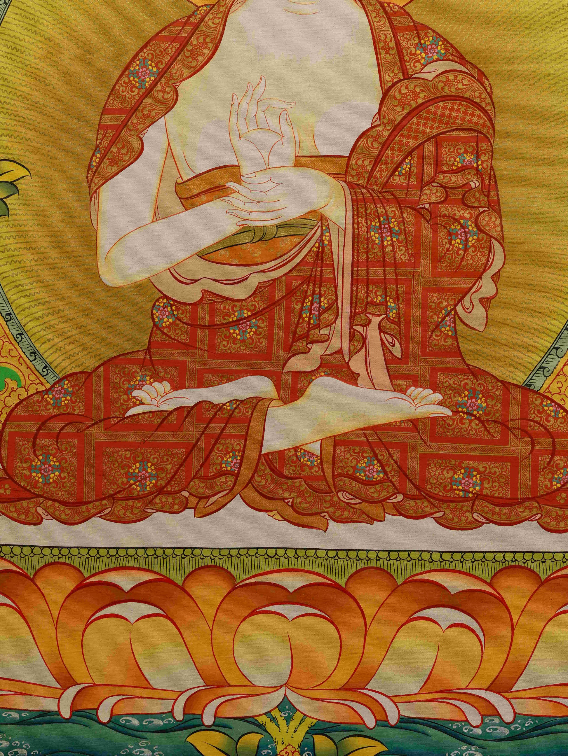Classic Shakyamuni Buddha Thangka representing peace, mindfulness, and compassion.