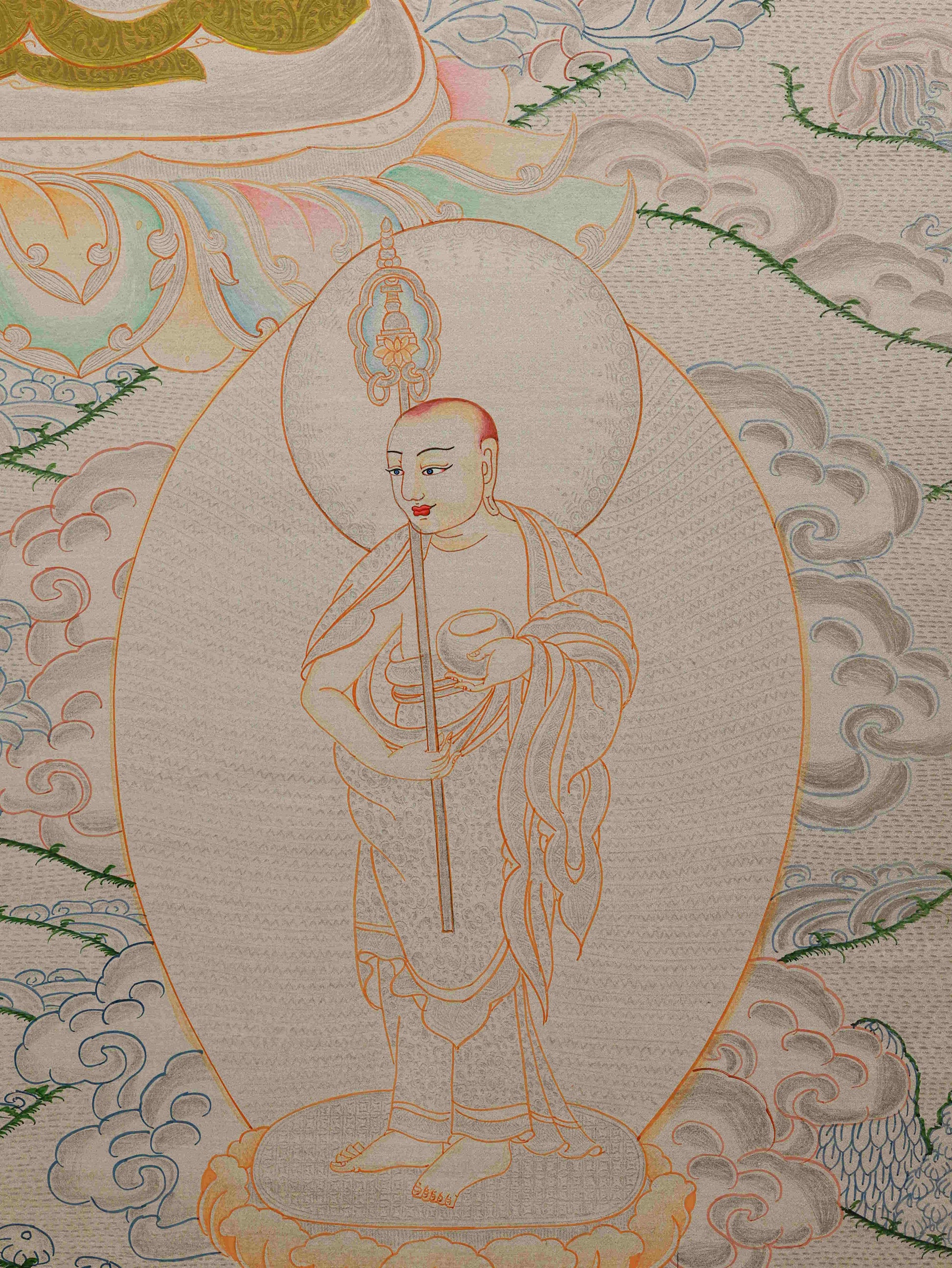 Silver Foil Tibetan Thangka Painting – Handmade Shakyamuni Buddha Art