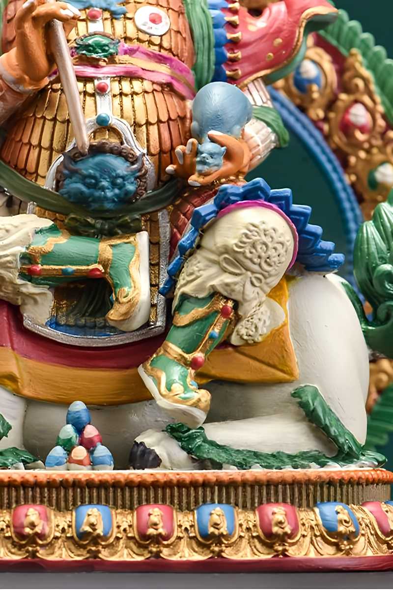 Miniature copper Tibetan-buddhist Wealth Deity statue, artisan hand-painted with mineral pigments, fine Tibetan Buddha art.