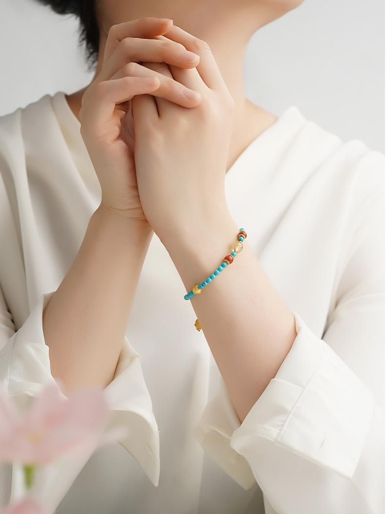 tibetan-buddhist turquoise bracelet handmade with mineral pigments, Tibetan jewelry for yoga, healing, and protection from negative energy